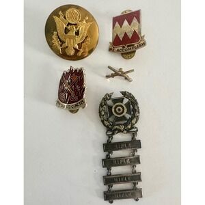 5 Vintage Military Pins Lot US Army Marksman Enlisted Quartermaster 35th Rifle